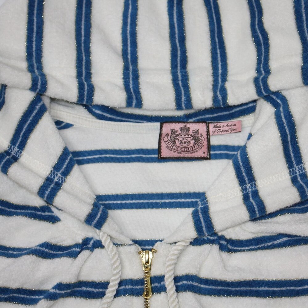 Juicy Couture Women's Nautical Striped Terry Hooded Sweatshirt in size Medium - Picture 4 of 7
